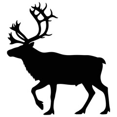 Silhouette of a Majestic Reindeer Walking on White Background