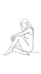 Woman sitting in a contemplative pose one line drawing