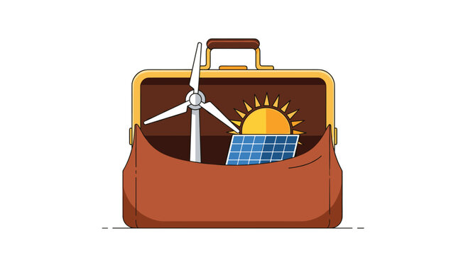 Renewable Energy Tools in a Briefcase Representing Green Solutions, Generative AI.