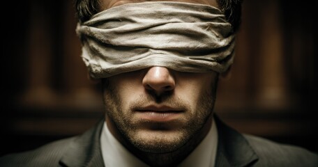 Blindfolded man closeup