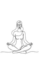 Woman Meditating with Face Covered Line Art illustration