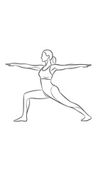 Woman in Warrior II Yoga Pose Line Art illustration