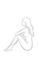 Woman sitting in profile line art drawing