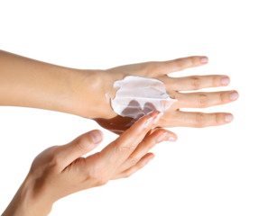 Nurturing Touch: A close-up shot of a person applying gentle skincare, showcasing smooth, nourished hands and highlighting a moment of personal care and self-love.