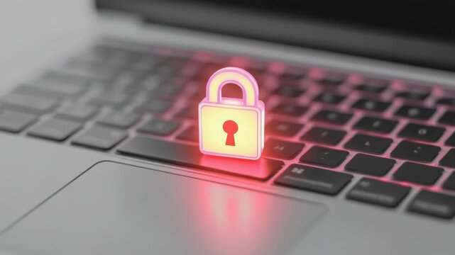 Video A padlock sits on top of a laptop keyboard, possibly securing it from unauthorized access