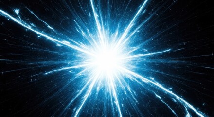 Dynamic Blue Electric Energy Burst with Radiant White Core and Streaks on Black.