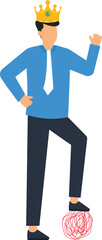 Businessman wearing crown solving problem business success leadership concept confident manager career achievement victory pose untangling chaos successful leader corporate king problem solution