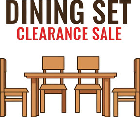 Dining set clearance sale advertisement with table and chairs on beige background