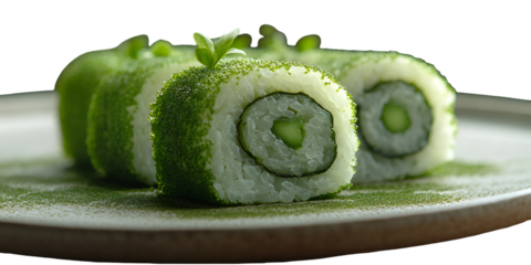 Green sushi rolls on a plate