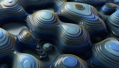 Latar belakang digital biru abstrak mulus dengan pola gelombang cairan 3 dimensi dan efek cahaya
