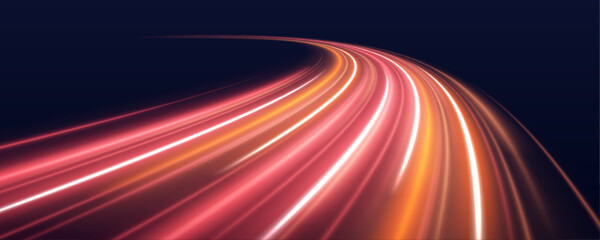 Orange neon curves twist dynamically across a transparent background. The glowing arcs convey motion, speed, and futuristic energy. Perfect for tech and digital projects.  © Extrastock