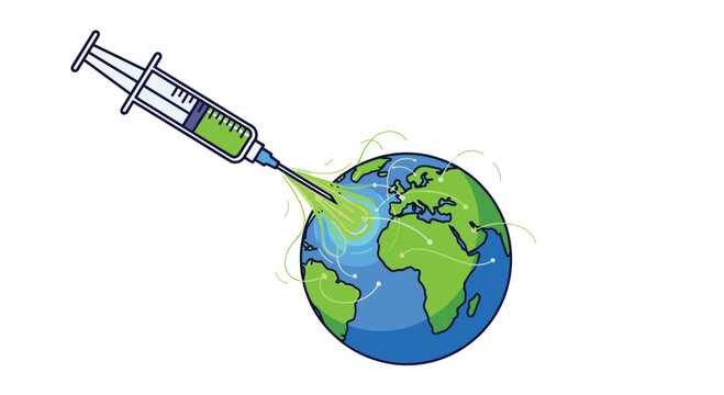 Syringe Injecting Green Liquid into Planet Earth Illustration, Generative AI.
