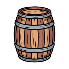 Wooden barrel with metal bands, classic design and natural color  isolated on a transparent background