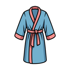 Simple blue bathrobe with pink accents and tied belt  