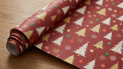 christmas background with snowflakes and christmas trees,seamless pattern of christmas trees and snowflakes on red background, Christmas wrapping paper