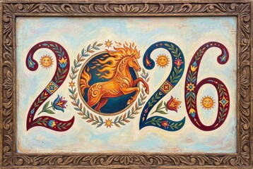 Year of the Red Fire Horse 2026 Eastern Zodiac Illustration