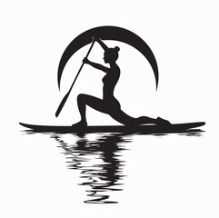 Woman paddling on a surfboard silhouette vector on white background