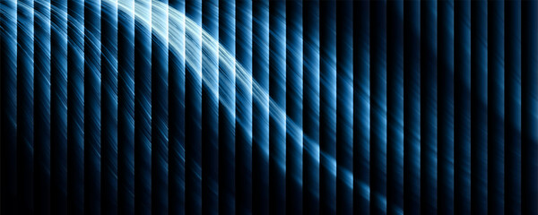 Glass gradient texture with teal and navy ripple pattern and smooth light distortion. Wavy abstract flow, futuristic blur effect, reeded vertical displacement.