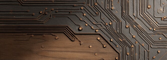 Circuit board texture on wood