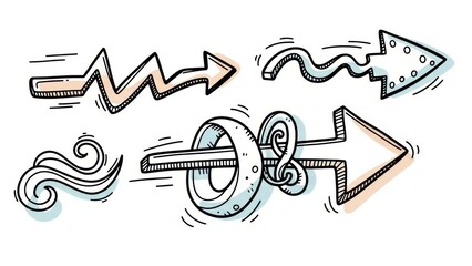 Doodle Arrow Icon with Zigzag, Coil, and Wavy Curves in Quirky Hand-Drawn Vector Style