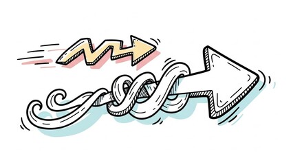 Doodle Arrow Icon with Zigzag, Coil, and Wavy Curves in Quirky Hand-Drawn Vector Style