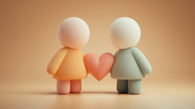 Spread love with this charming illustration of two figures holding a heart, perfect for Valentine's Day cards, social media posts, or heartfelt messages - Powered by Adobe