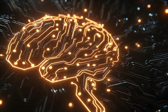Glowing circuit brain shape representing artificial intelligence