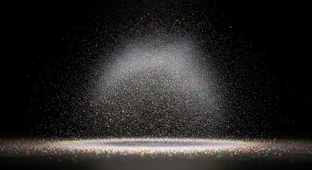 Dynamic Sparkling Particles Illuminated by Dramatic Spotlight on Dark Stage.