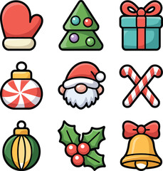 Set of cute christmas holiday icon graphic element.