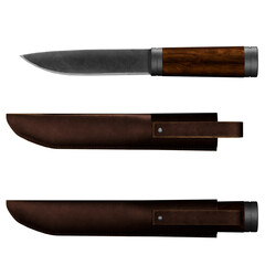 knife with leather sheath featuring detailed craftsmanship