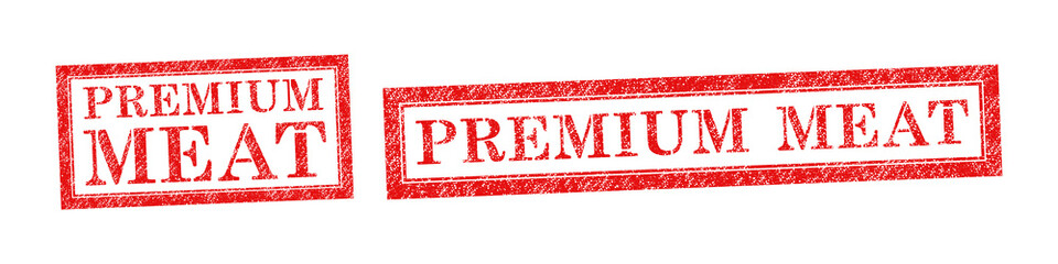 Vector red rubber stamp text Premium Meat isolated on the white background. 