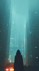 Person contemplating futuristic city