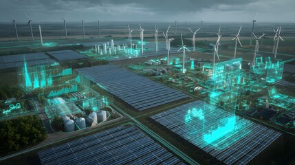 Intelligentes Energieversorgungssystem mit Solar- und Windkraft und digitalen Hologrammen
