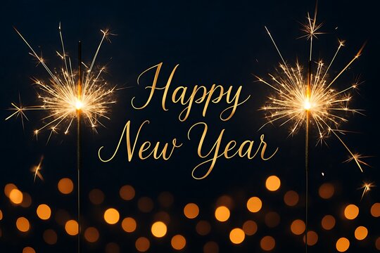 Festive Night Scene With Glittering Sparklers And Soft Bokeh Creating Happy New Year Greeting
