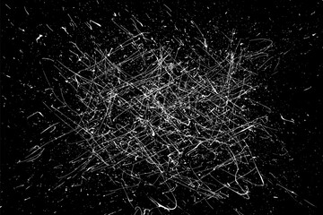Snow flakes falling isolated. White snowflakes on black background. Snow pattern texture. Snowstorm backdrop. Snowfall overlay background. Winter ice effect. Vector illustration, EPS 10.