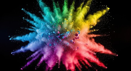 Obraz premium Exploding Rainbow Powder Cloud Against Black Background - Vibrant Color Burst.