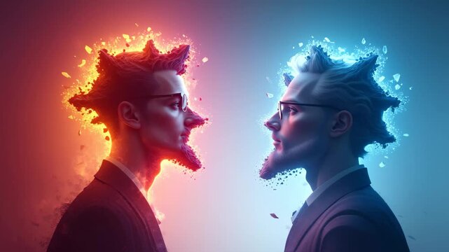 Artistic representation of two human figures creating a cosmic scene during a conceptual art event at dusk