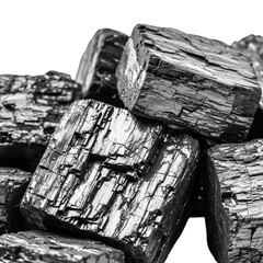 Pile of raw black coal chunks, energy resource, isolated on transparent background