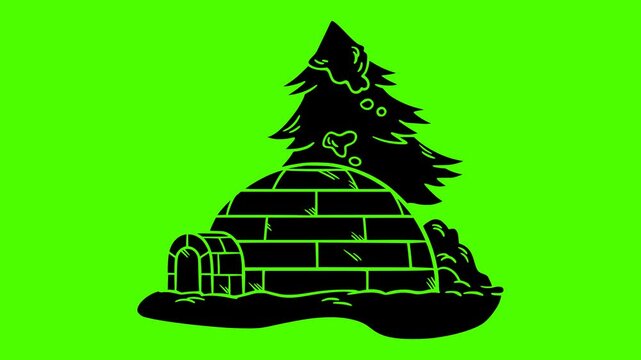 house illustration igloo silhouette green logo screen icon video outline winter snow nature ice landscape cold sky dome arctic shape icehouse vector graphic background