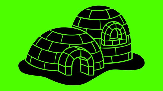 house illustration igloo silhouette green logo screen icon video outline winter snow nature ice landscape cold sky dome arctic shape icehouse vector graphic background
