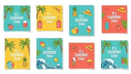 Summer Vacation Vibes Tropical Palm Trees, Sun Hats, and Ice Cream Treats