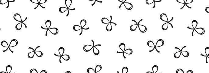 Bow seamless pattern, small ribbon background. Coquette cute girl print, simple doodle bg. Black whimsical shape, romantic drawing kid border, retro bowknot wallpaper. Decoration vector illustration