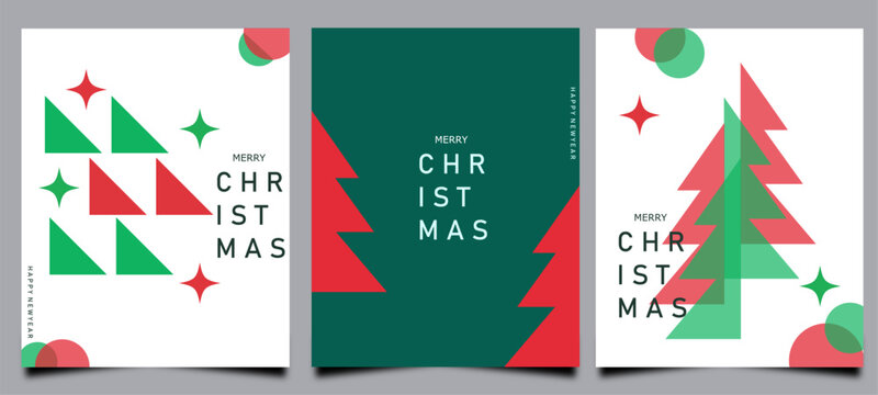 Collection of holiday greeting cards,Simple shapes and basic colors modern design
