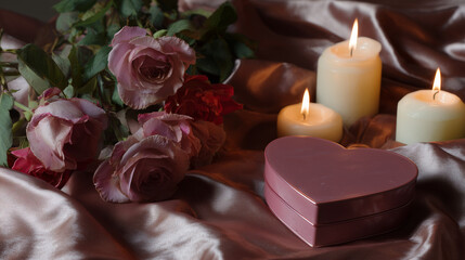 Romantic Valentine's Day Still Life with Heart Gift Box