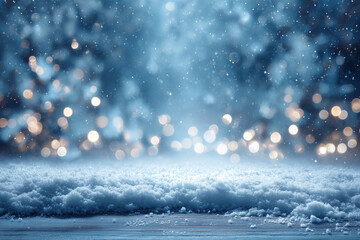 Snow snowflakes winter frost bokeh lights, falling snow and fresh snowdrift in foreground, glittering blurred lights in background creating cold seasonal atmosphere