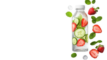 Naklejka premium Bottle with Strawberries and Cucumbers on Transparent Background