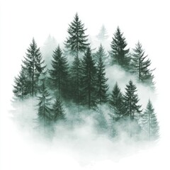 Obraz premium Captivating Misty Forest Silhouette T shirt Design with Layers of Fading Tree Silhouettes and Muted Cool Tones Isolated on a Clean White Background Ideal for Modern Apparel Textile