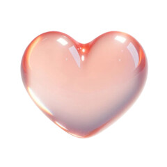 Glossy pink glass heart shape isolated on transparent background