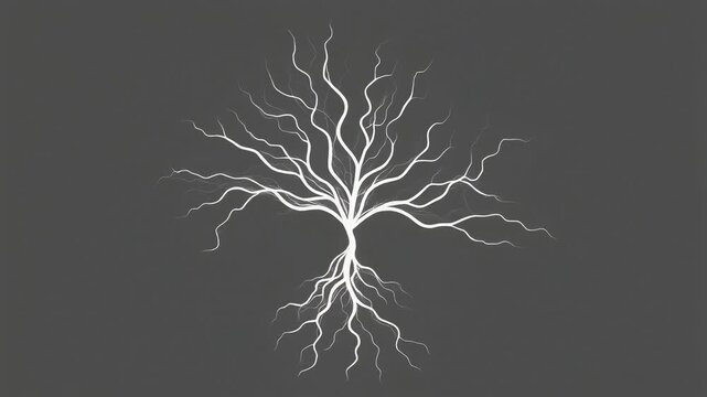 Minimalist white roots or lightning branches expanding and retracting in a smooth loop.