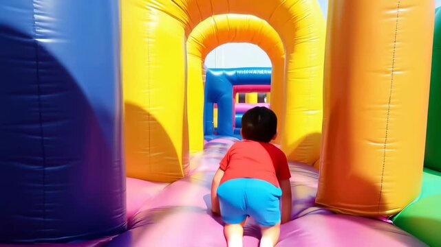 Vibrant bounce house, colorful bounce house with bright patterns